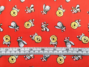 Character Winter Holiday II - Winnie the Pooh - Red Fabric - 1/2 Meter - Cotton Fabric