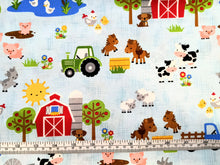 Load image into Gallery viewer, Farm Friends Main- Light Blue Fabric - 1/2 Meter - Cotton Fabric
