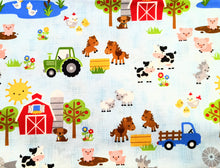 Load image into Gallery viewer, Farm Friends Main- Light Blue Fabric - 1/2 Meter - Cotton Fabric
