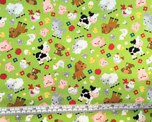 Load image into Gallery viewer, Farm Friends - Green Fabric - 1/2 Meter - Cotton Fabric
