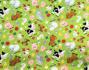 Farm Friends - Green Fabric - 1/2 Meter - Cotton Fabric