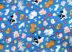 Farm Friends - Blue Fabric - 1/2 Meter - Cotton Fabric