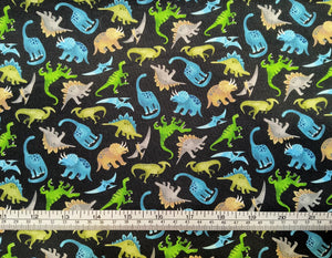 Mini Dino Black Fabric - 1/2 Meter - Cotton Fabric