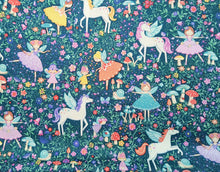 Load image into Gallery viewer, Fairies and Unicorns - Teal Fabric - 1/2 Meter - Cotton Fabric
