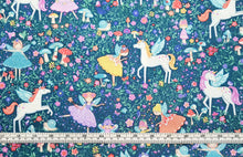 Load image into Gallery viewer, Fairies and Unicorns - Teal Fabric - 1/2 Meter - Cotton Fabric
