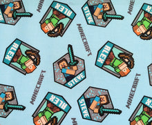 Load image into Gallery viewer, Minecraft Alex and Steeve - Aqua Fabric - 1/2 Meter - Cotton Fabric
