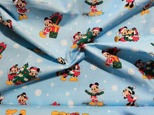 Load image into Gallery viewer, Disney - Mickey and Friends Christmas Day 71753 - Light Blue Fabric - 1/2 Meter - Cotton Fabric
