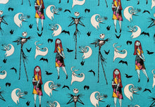 Load image into Gallery viewer, Jack And Sally whit Zero 73200 - Aqua Fabric - 1/2 Meter - Cotton Fabric
