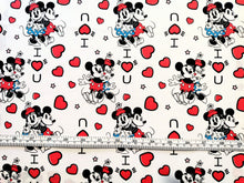 Load image into Gallery viewer, Mickey and Minnie I love You - White Fabric - 1/2 Meter - Cotton Fabric
