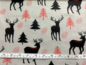 Deers and Trees Grey Flannel Fabric - 1/2 Meter