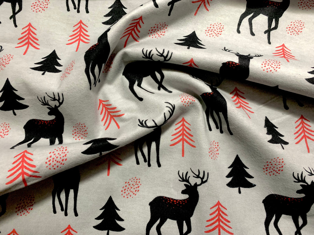 Deers and Trees Grey Flannel Fabric - 1/2 Meter