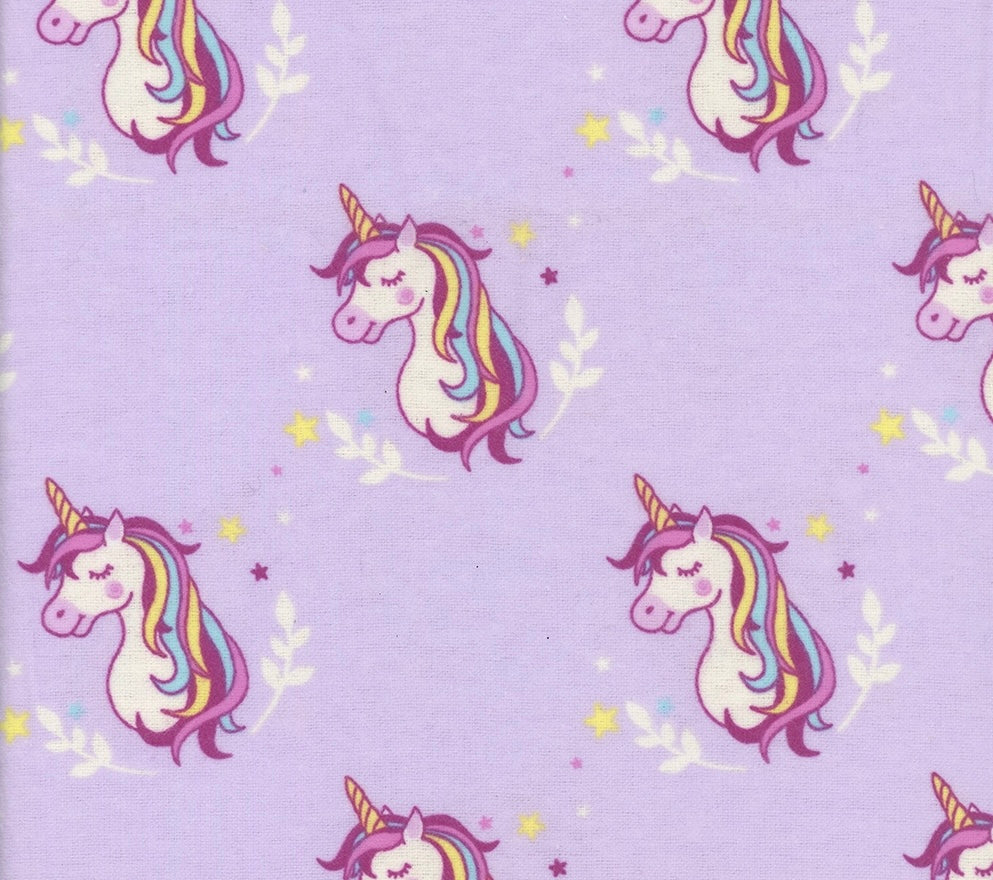 Unicorn Light Purple Flannel Fabric - 1/2 Meter