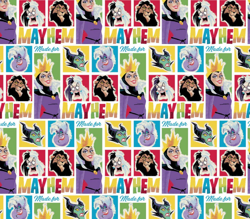 Disney Villains Mayhem Collection - Made for Mayham - Multi Fabric - 1/2 Meter - Cotton Fabric