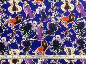 Disney Villains Mayhem Collection - Villain  Cut Out Clooage - Blue Fabric - 1/2 Meter - Cotton Fabric