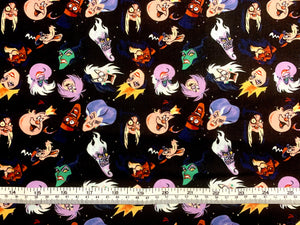 Disney Villains Mayhem Collection - So Many Villains Toss - Black Fabric - 1/2 Meter - Cotton Fabric