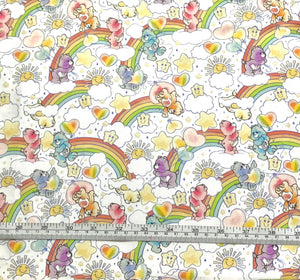 Care Bears - Sketch Art - Rainbows White Fabric - 1/2 Meter - Cotton Fabric