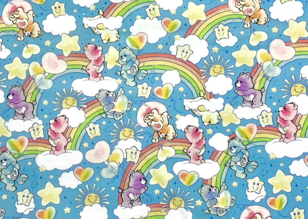 Care Bears - Sketch Art - Rainbows Blue Fabric - 1/2 Meter - Cotton Fabric