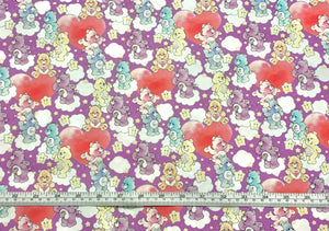 Care Bears - Sketch Art - Care Bears Hearts Purple Fabric - 1/2 Meter - Cotton Fabric