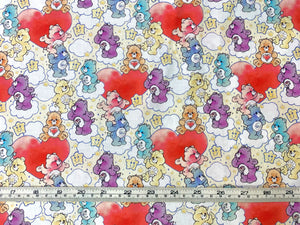 Care Bears - Sketch Art - Care Bears Hearts Light Yellow Fabric - 1/2 Meter - Cotton Fabric