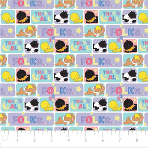 Character Nursery - Looney Tunes Sleepy Tunes - White Fabric - 1/2 Meter - Cotton Fabric