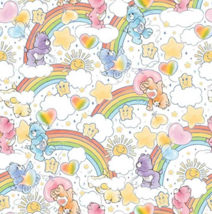 Care Bears - Sketch Art - Rainbows White Fabric - 1/2 Meter - Cotton Fabric