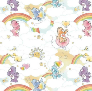 Care Bears - Sketch Art - Care Bears in the Clouds Multi Fabric - 1/2 Meter - Cotton Fabric