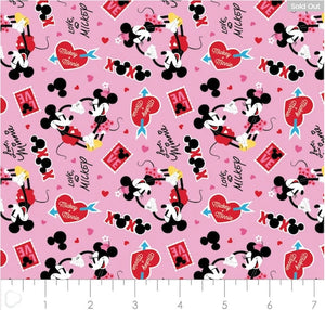 Mickey and Minnie Love 85271030 Pink Fabric - 1/2 Meter - Cotton Fabric