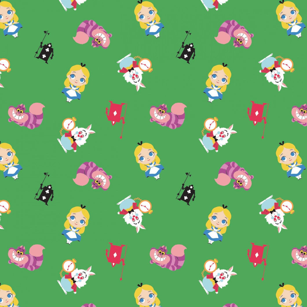 Disney - The Day of the Little World Collection - Alice and Friends - Green Fabric - 1/2 Meter - Cotton Fabric