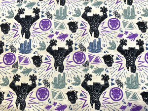 Black Panther Linocut Attack - Cream Fabric - 1/2 Meter - Cotton Fabric