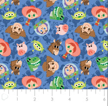 Load image into Gallery viewer, Toy Story Let's Play - Toys Face Toss - Blue Fabric - 1/2 Meter - Cotton Fabric
