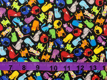 Load image into Gallery viewer, Mini Rainbow Cats Black Fabric - 1/2 Meter - Cotton Fabric
