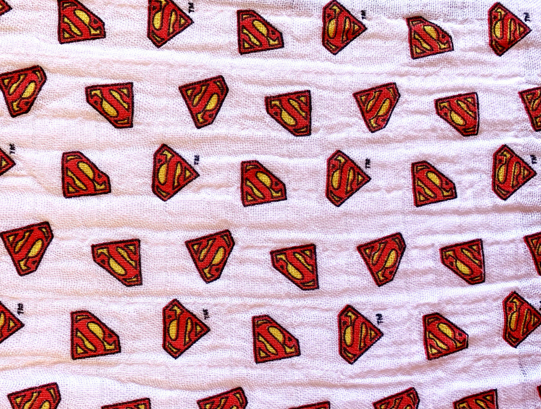 SuperMan Logo Fabric - 1/2 Meter - Swaddle Muslin