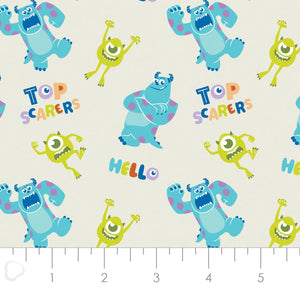 Disney Pixar Monsters Inc Collection -  Top Scarers - Cream Fabric - 1/2 Meter - Cotton Fabric