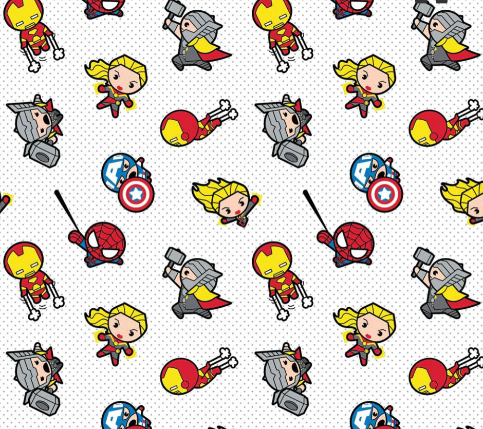 Marvel Kawaii Action Toss Bamboo Flannel Fabric - 1/2 Meter