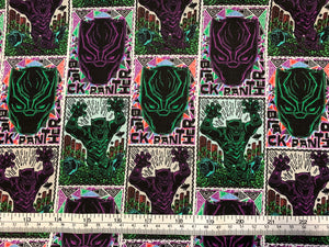 Black Panther Linocut Poster - Black Fabric - 1/2 Meter - Cotton Fabric