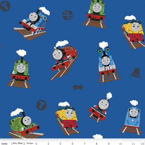 Thomas and Friends Main Blue Fabric - 1/2 Meter - Cotton Fabric