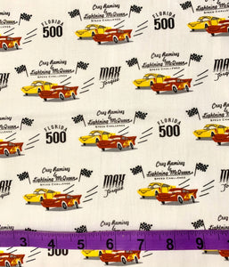 Cars Collection III by Disney-Pixar - Speed Challenge - White Fabric - 1/2 Meter - Cotton Fabric