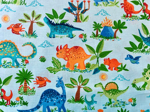 Dino Friends - Light Blue Fabric - 1/2 Meter - Cotton Fabric