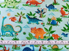 Load image into Gallery viewer, Dino Friends - Light Blue Fabric - 1/2 Meter - Cotton Fabric
