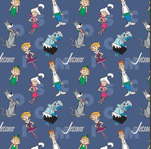 Load image into Gallery viewer, The Jetsons - Characters &amp; Letters - Blue Fabric - 1/2 Meter - Cotton Fabric
