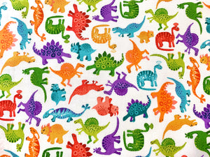 Dino Friends Multi - Cream Fabric - 1/2 Meter - Cotton Fabric