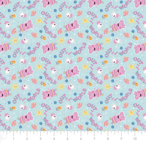 Peppa Pig - Peppa Friend in Space - Light Teal Fabric - 1/2 Meter - Cotton Fabric