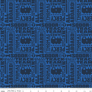 Thomas and Friends Text Navy Fabric - 1/2 Meter - Cotton Fabric