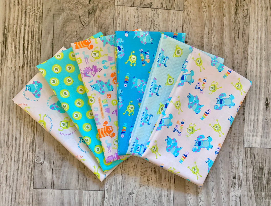 Disney Pixar Monsters Inc. 6PCS Fat Quarter Bundle - Cotton Fabric