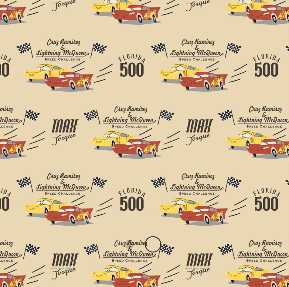 Cars Collection III by Disney-Pixar - Speed Challenge - Cream Fabric - 1/2 Meter - Cotton Fabric