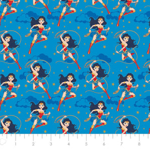 Young DC Wonder Woman Blue 23421455L 02 Fabric - 1/2 Meter - Cotton Fabric