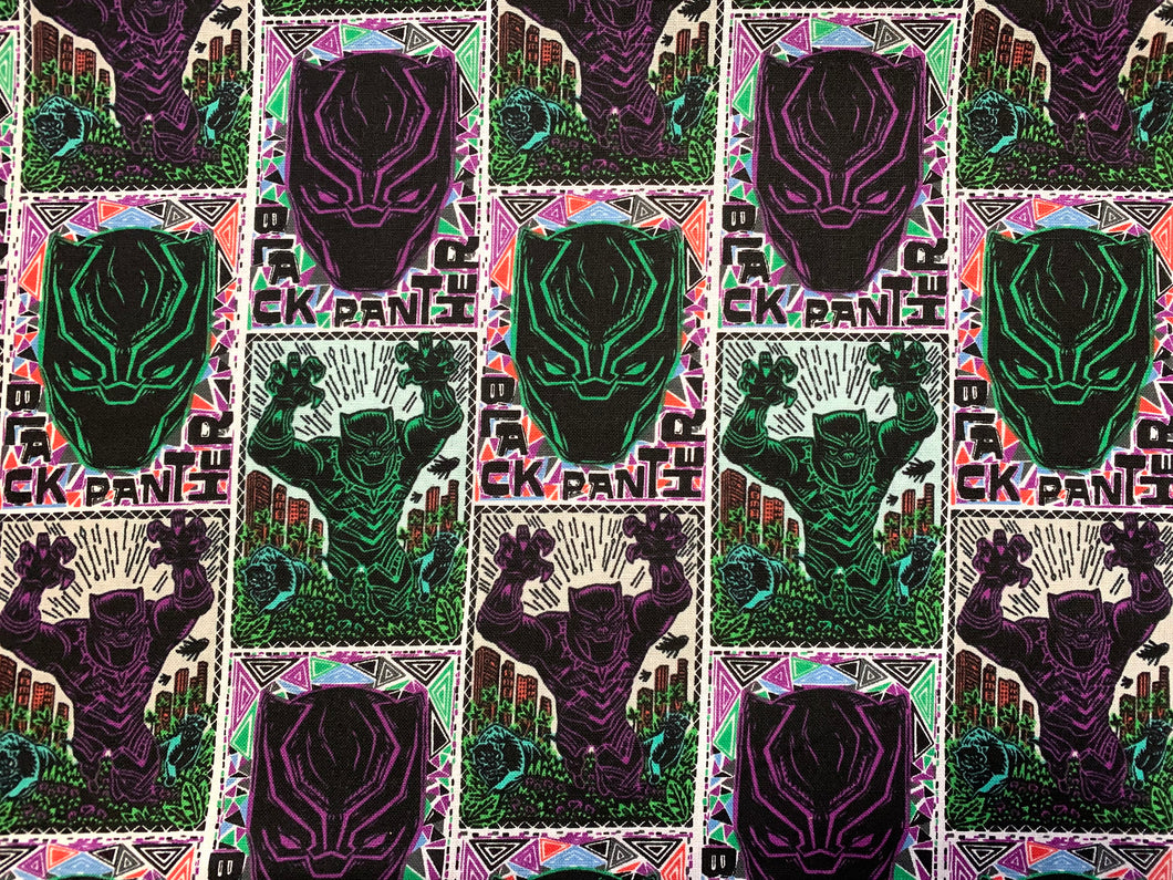 Black Panther Linocut Poster - Black Fabric - 1/2 Meter - Cotton Fabric