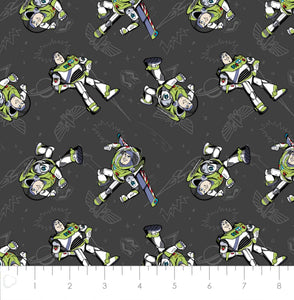 Disney/Pixar Toy Story Collection III Buzz Spotlight -Buzz Pose- Charcoal Fabric - 1/2 Meter - Cotton Fabric