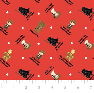 Character Valentine's Day - Star Wars Character Valentine Greeting - Red Fabric - 1/2 Meter - Cotton Fabric