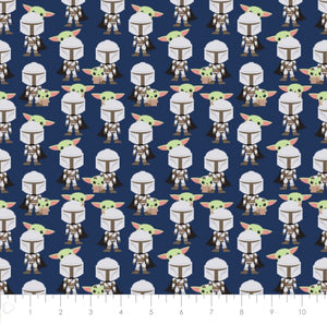 Mando Hello Friend Navy Flannel Fabric - 1/2 Meter